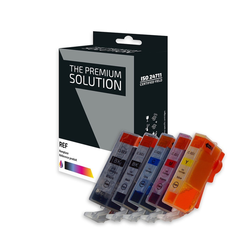 copy of Canon C520/C521 Pack x 5 compatible avec PGI-520, CLI-521 - Noir Cyan Magenta Jaune Photo