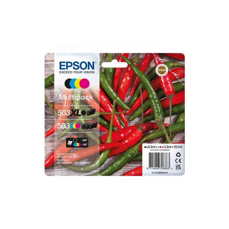 Epson 503XL - Pack x 4 original C13T09R94010, 503XL503 - Black Cyan Magenta Yellow