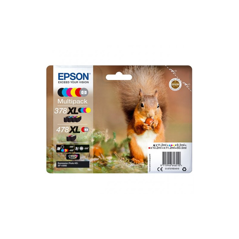 Epson KT379D Pack x 6 original C13T379D4010, 378XL478XL - Noir Cyan Magenta Jaune Photo