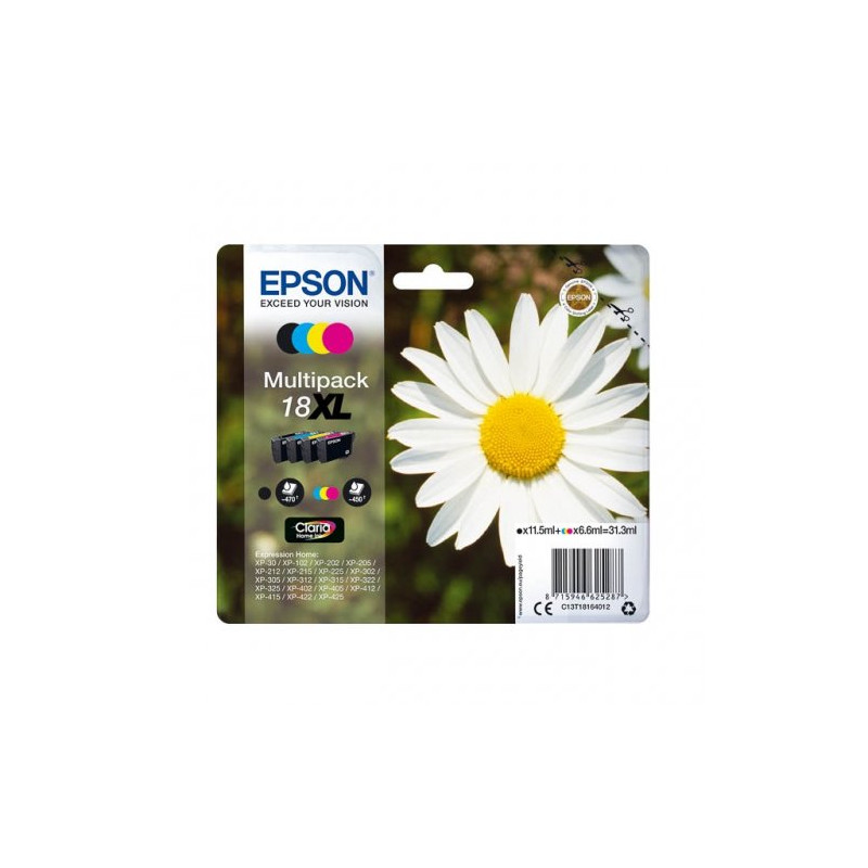 Epson E1816 Pack x 4 original C13T18164012 - Noir Cyan Magenta Jaune